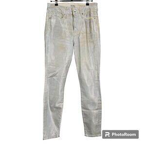Good American Good Legs Jeans Silver Metallic Coated Rust Skinny High Rise Sz 29